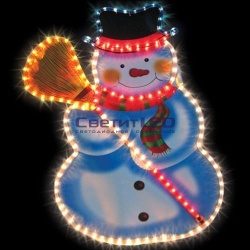 Мотив 2D "Снеговик с метлой", 70х50см, статический, пластик/дюралайт, 220V, IP44