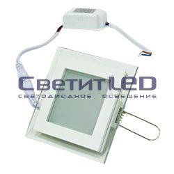 Светильник LED встраиваемый, квадрат, белый, 12W, 220V, нейтральный 4000К, 960Lm, со стеклом